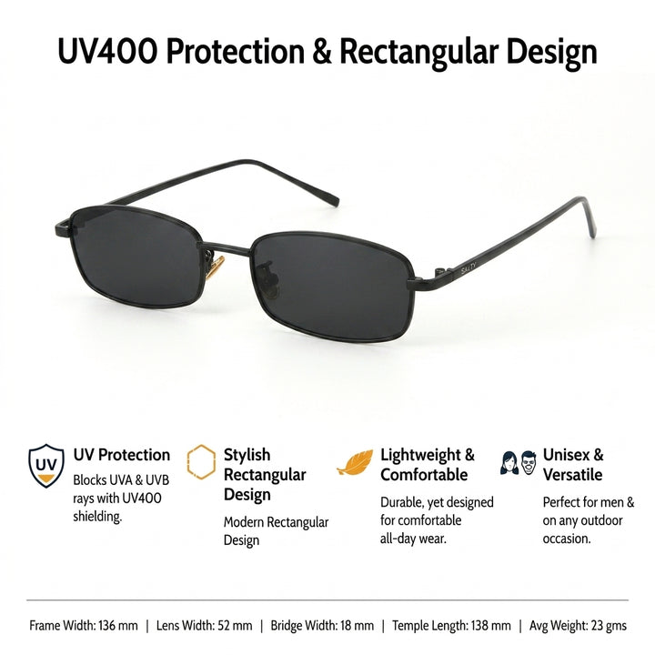 Virat Timeless Black Rectangular Sunglasses