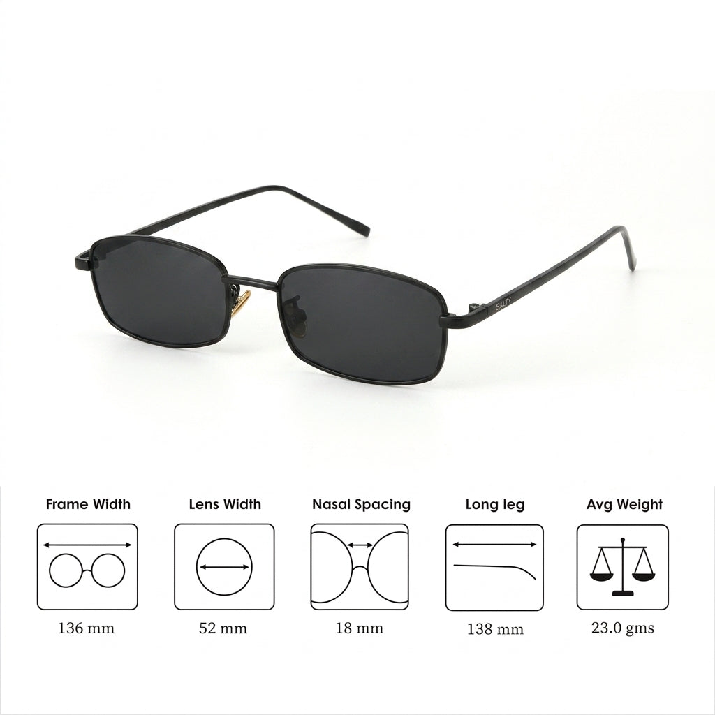 Virat Timeless Black Rectangular Sunglasses