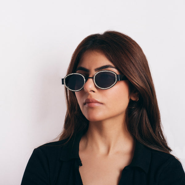 Designer Rhinestone Black Shades for Girls