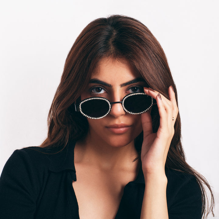 Designer Rhinestone Black Shades for Girls