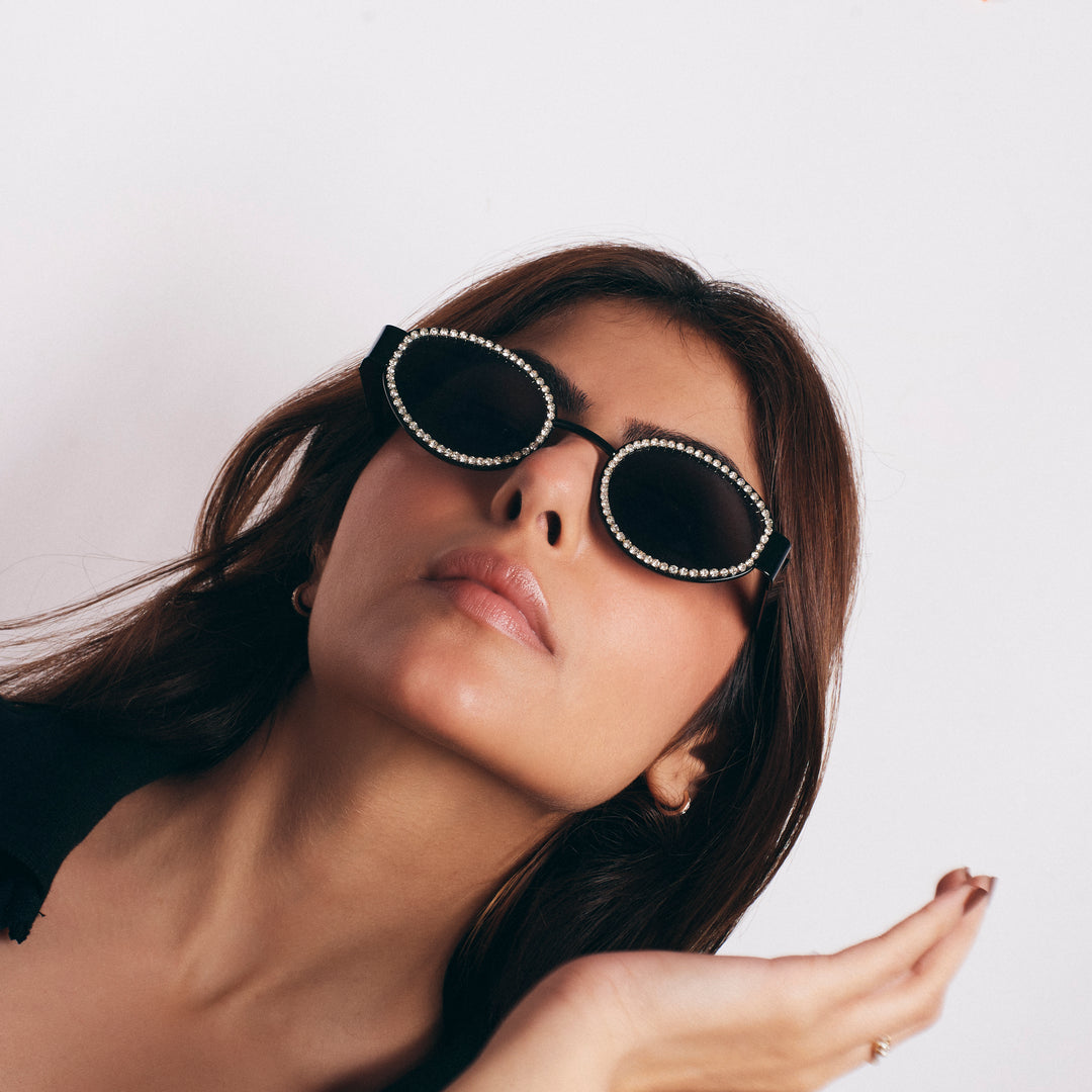 Designer Rhinestone Black Shades for Girls