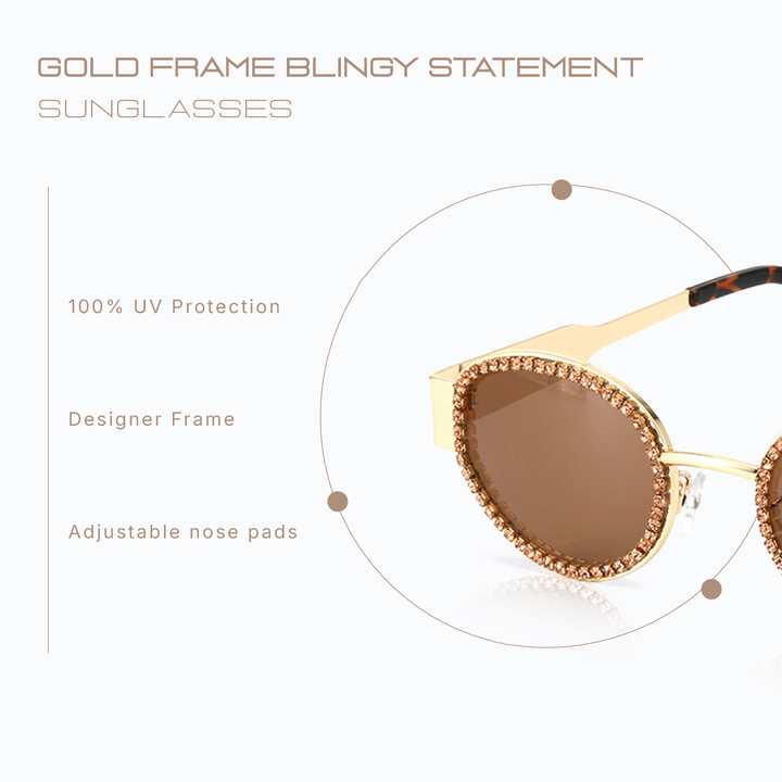 Gold Frame Blingy Statement Sunglasses for Women