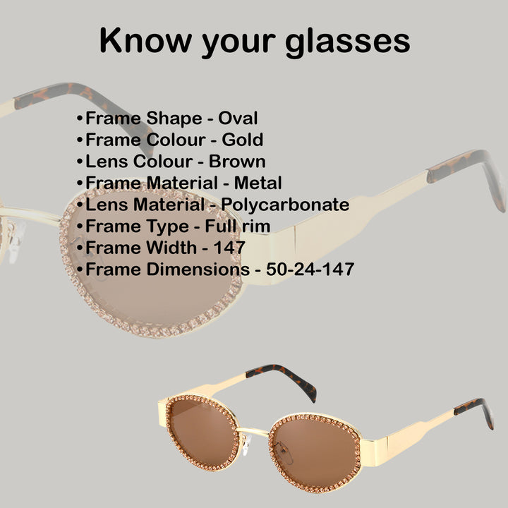 Gold Frame Blingy Statement Sunglasses for Women