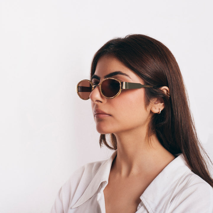 Gold Frame Blingy Statement Sunglasses for Women