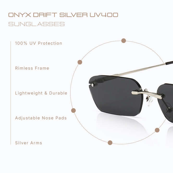 Onyx Drift Silver UV400 Protective Sunglasses