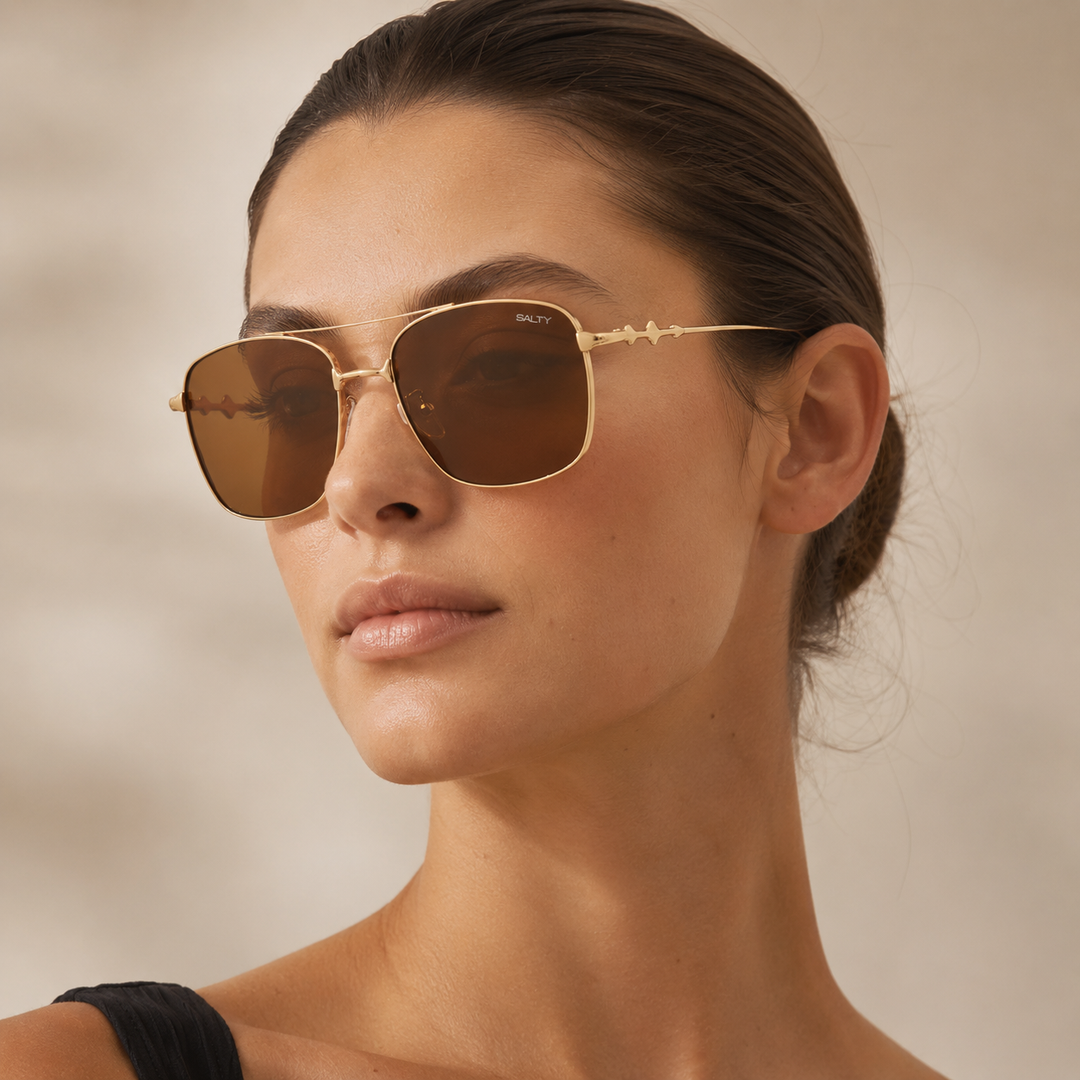 Vision Rectangle Sunglasses - (Gold-Brown)