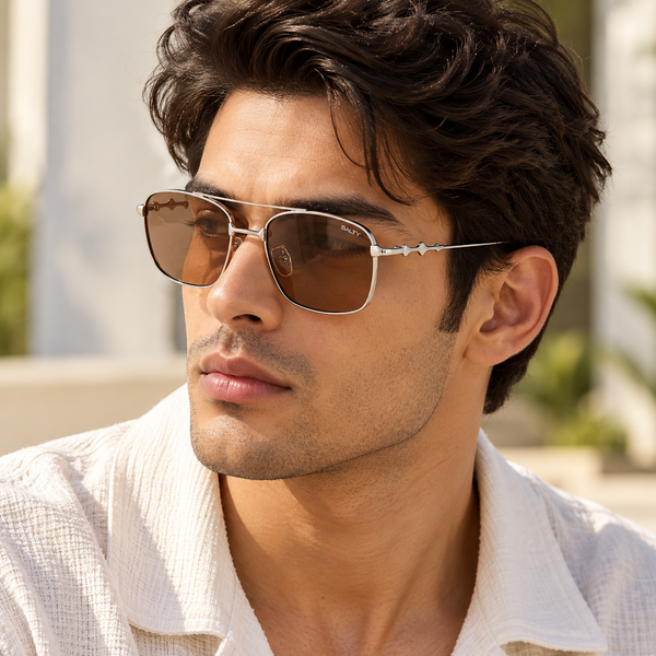 Vision Rectangle Sunglasses For Men - (Silver-Brown)