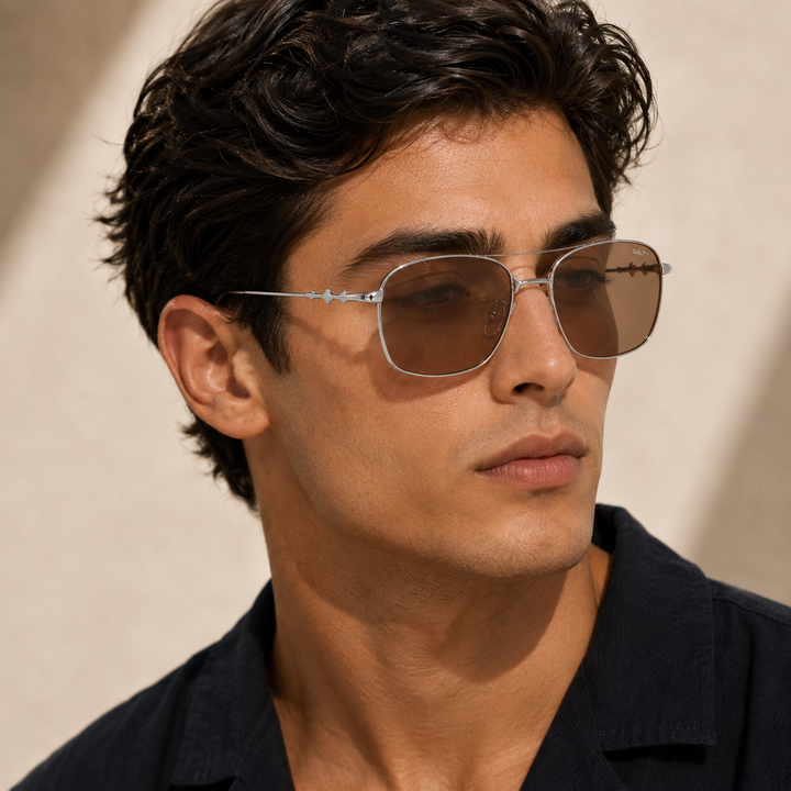 Vision Rectangle Sunglasses For Men - (Silver-Brown)