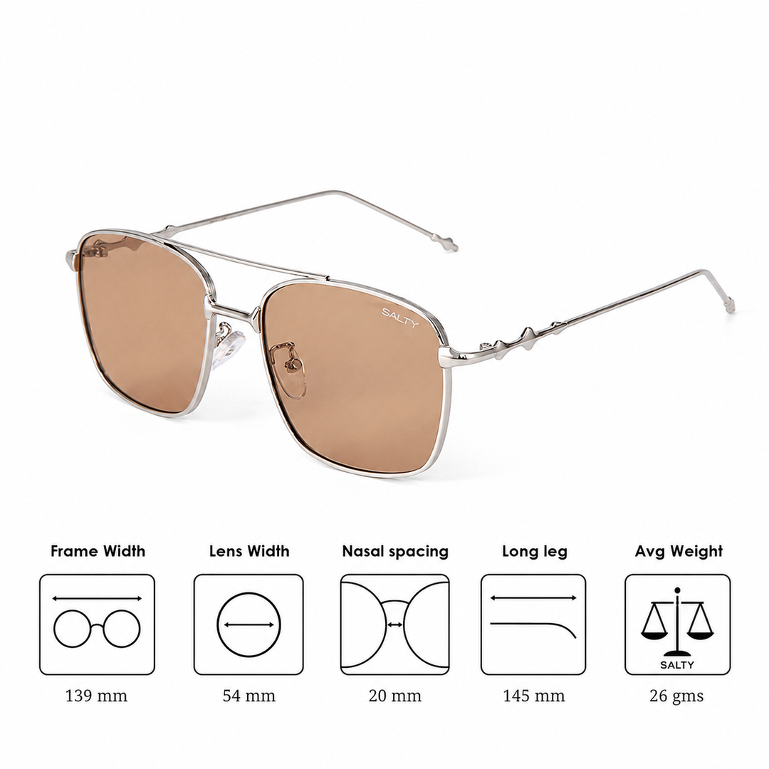 Vision Rectangle Sunglasses For Men - (Silver-Brown)