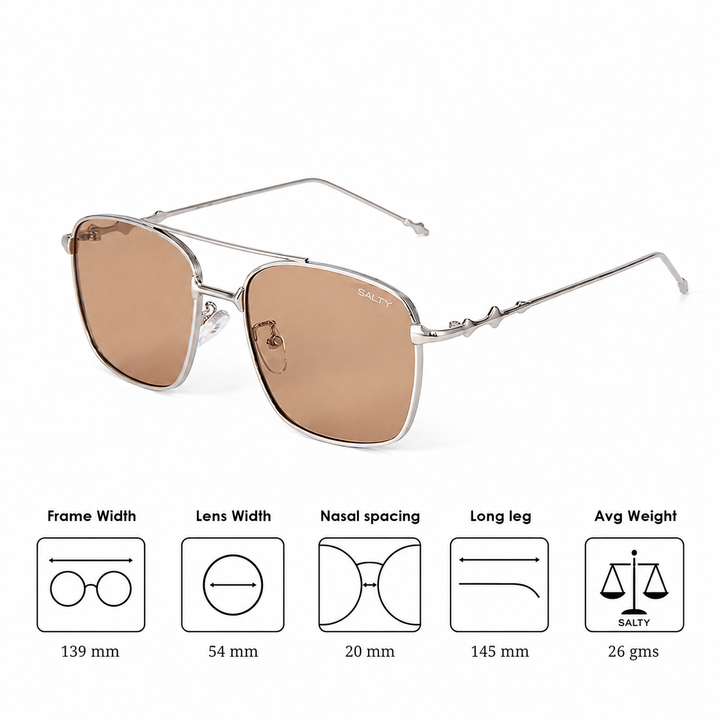 Vision Rectangle Sunglasses For Men - (Silver-Brown)