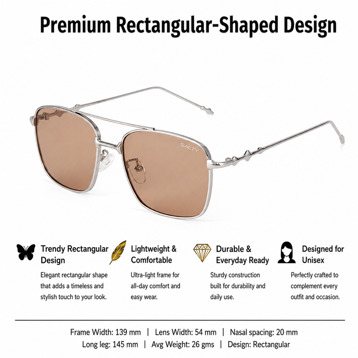 Vision Rectangle Sunglasses For Men - (Silver-Brown)