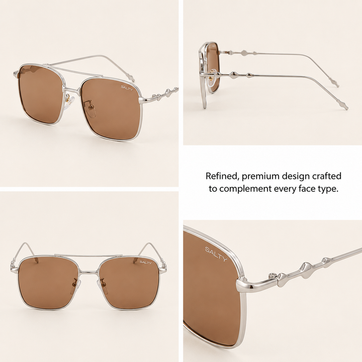 Vision Rectangle Sunglasses For Men - (Silver-Brown)