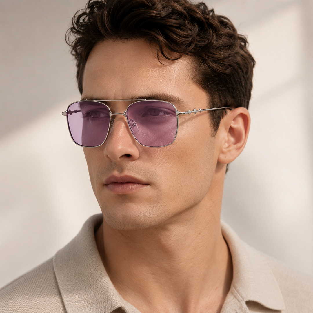 Vision Rectangle Sunglasses For Men - (Silver-Purple)