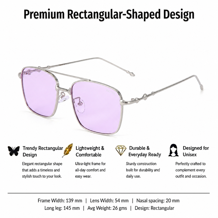 Vision Rectangle Sunglasses For Men - (Silver-Purple)