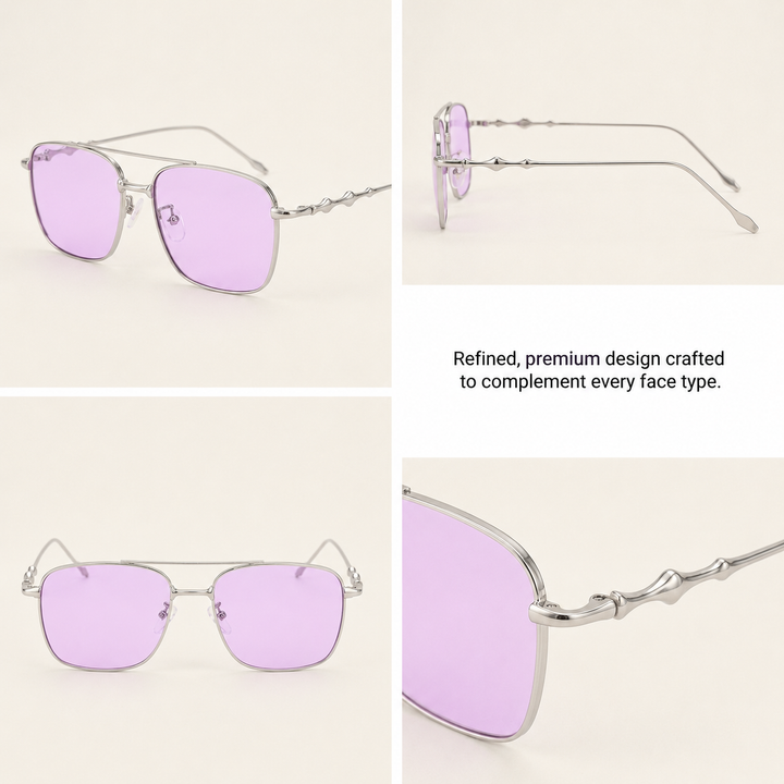 Vision Rectangle Sunglasses For Men - (Silver-Purple)