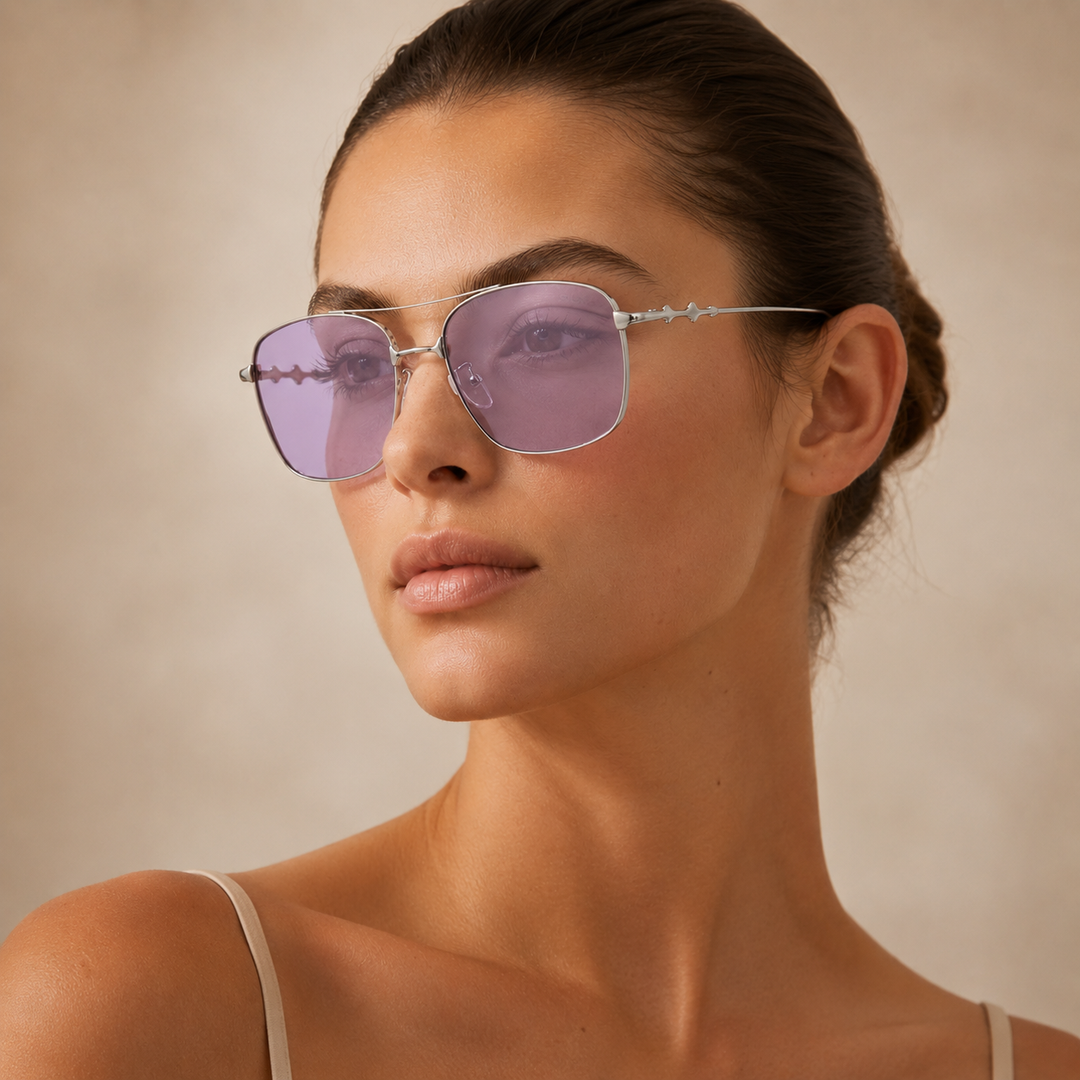 Vision Rectangle Sunglasses - (Silver-Purple)