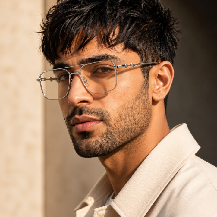 Vision Rectangle Sunglasses For Men - (Silver-Transparent)