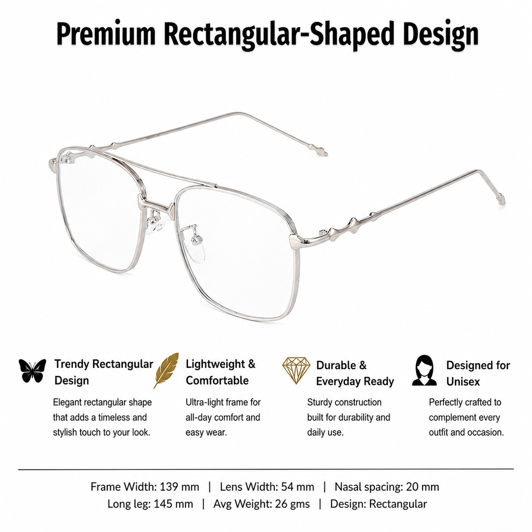 Vision Rectangle Sunglasses For Men - (Silver-Transparent) | Salty