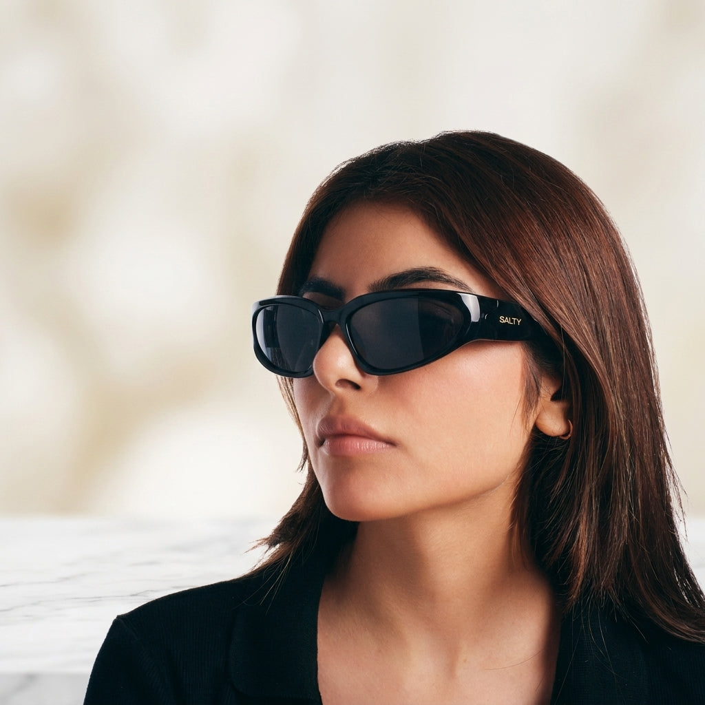 Futuristic Series Y2K Wraparound Sunglasses - Black | Salty