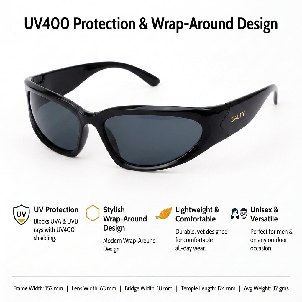 Futuristic Series Y2K Wraparound Sunglasses - Black