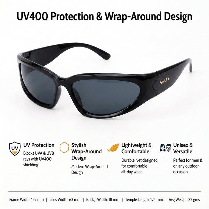 Futuristic Series Y2K Wraparound Sunglasses - Black