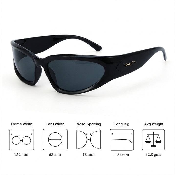 Futuristic Series Y2K Wraparound Sunglasses - Black