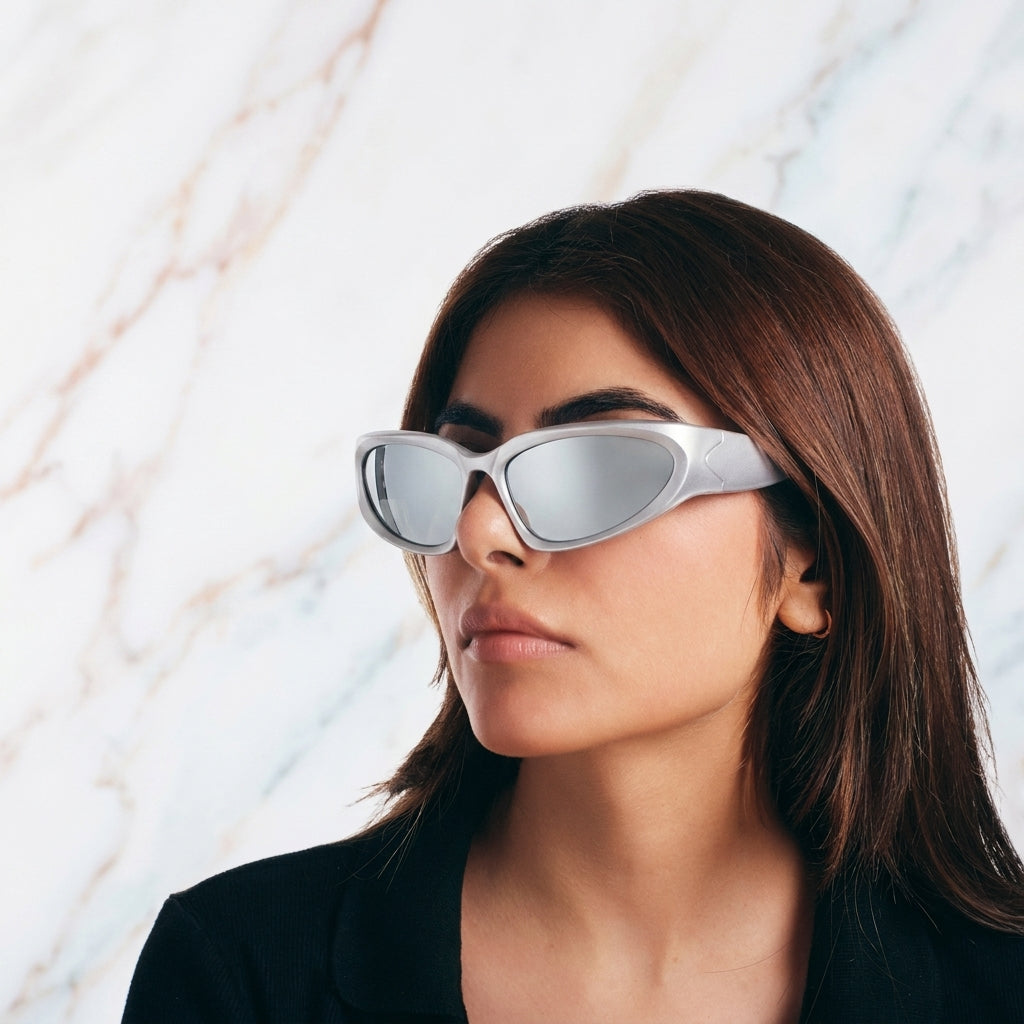 Futuristic Series Y2K Wraparound Sunglasses - Silver | Salty