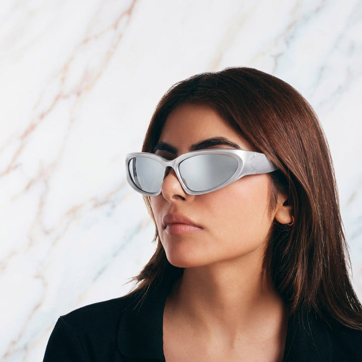 Futuristic Series Y2K Wraparound Sunglasses - Silver | Salty