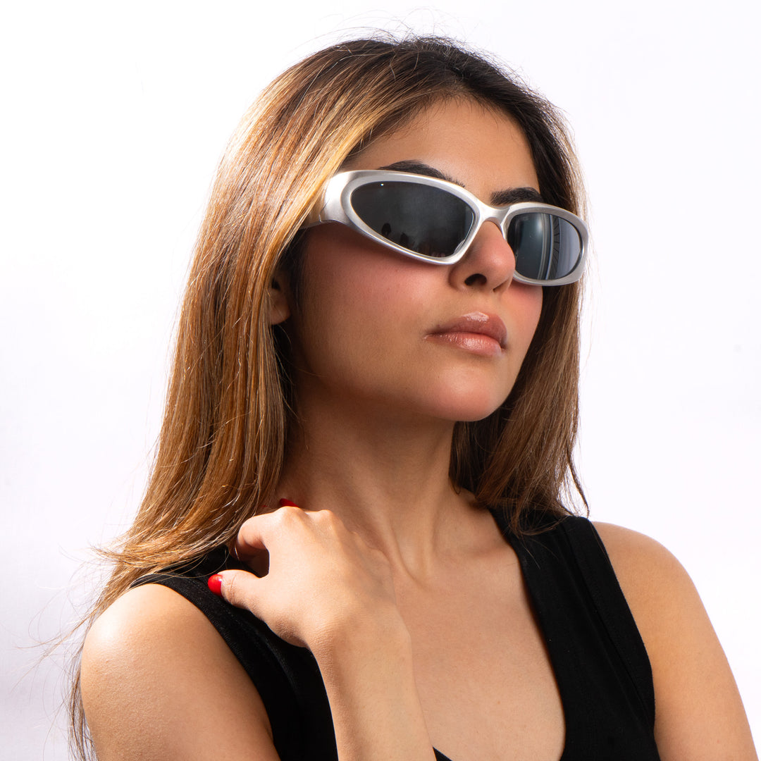 Futuristic Series Y2K Wraparound Sunglasses - Silver