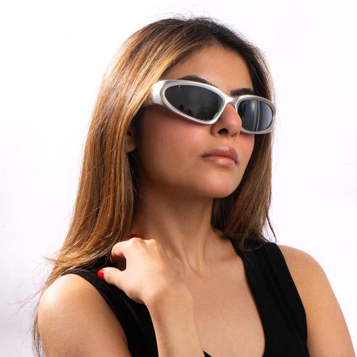 Futuristic Series Y2K Wraparound Sunglasses - Silver