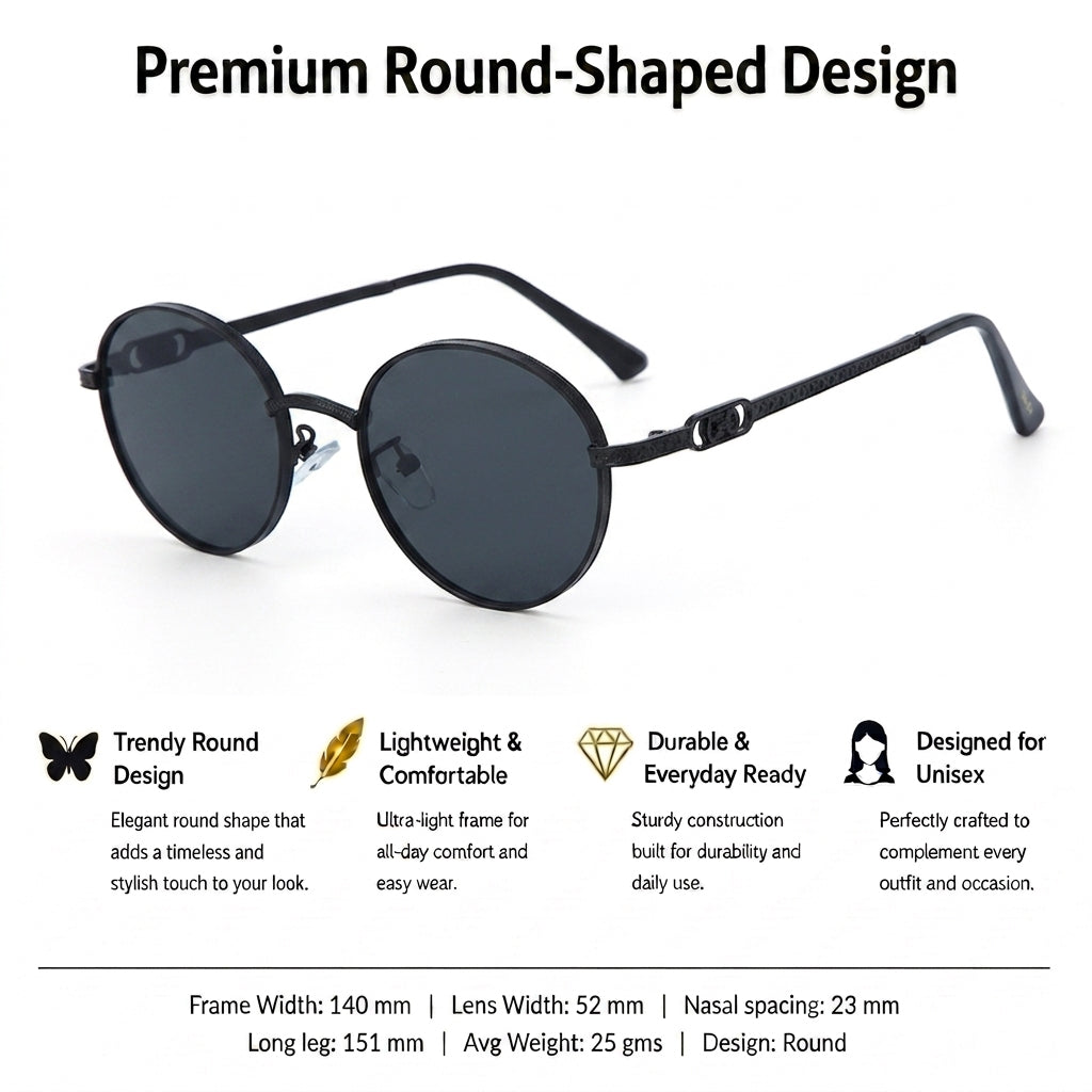 Midnight Luxe Round Shades – Black