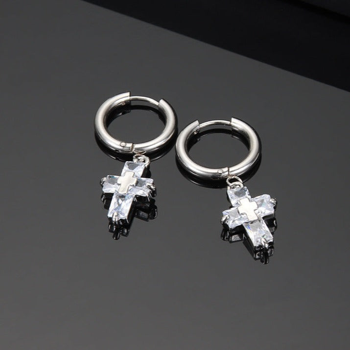 Crystal Cross Silver Earrings | Salty