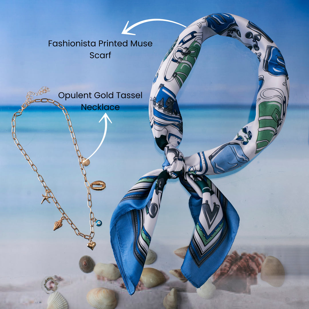 Ocean Whispers Scarf and Beach Special Necklace Set