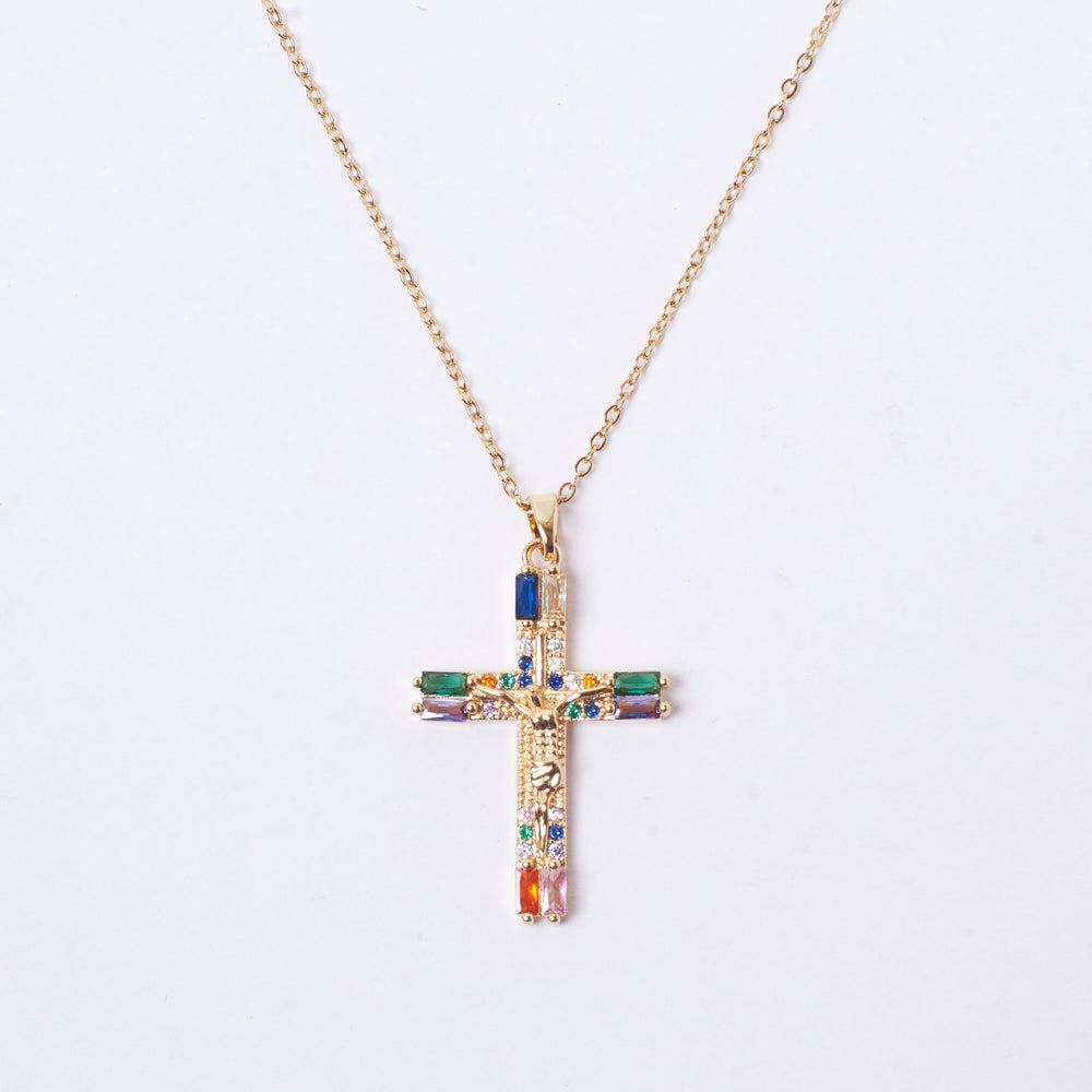 Crystal Cross Of Light Necklace - Multi | Salty