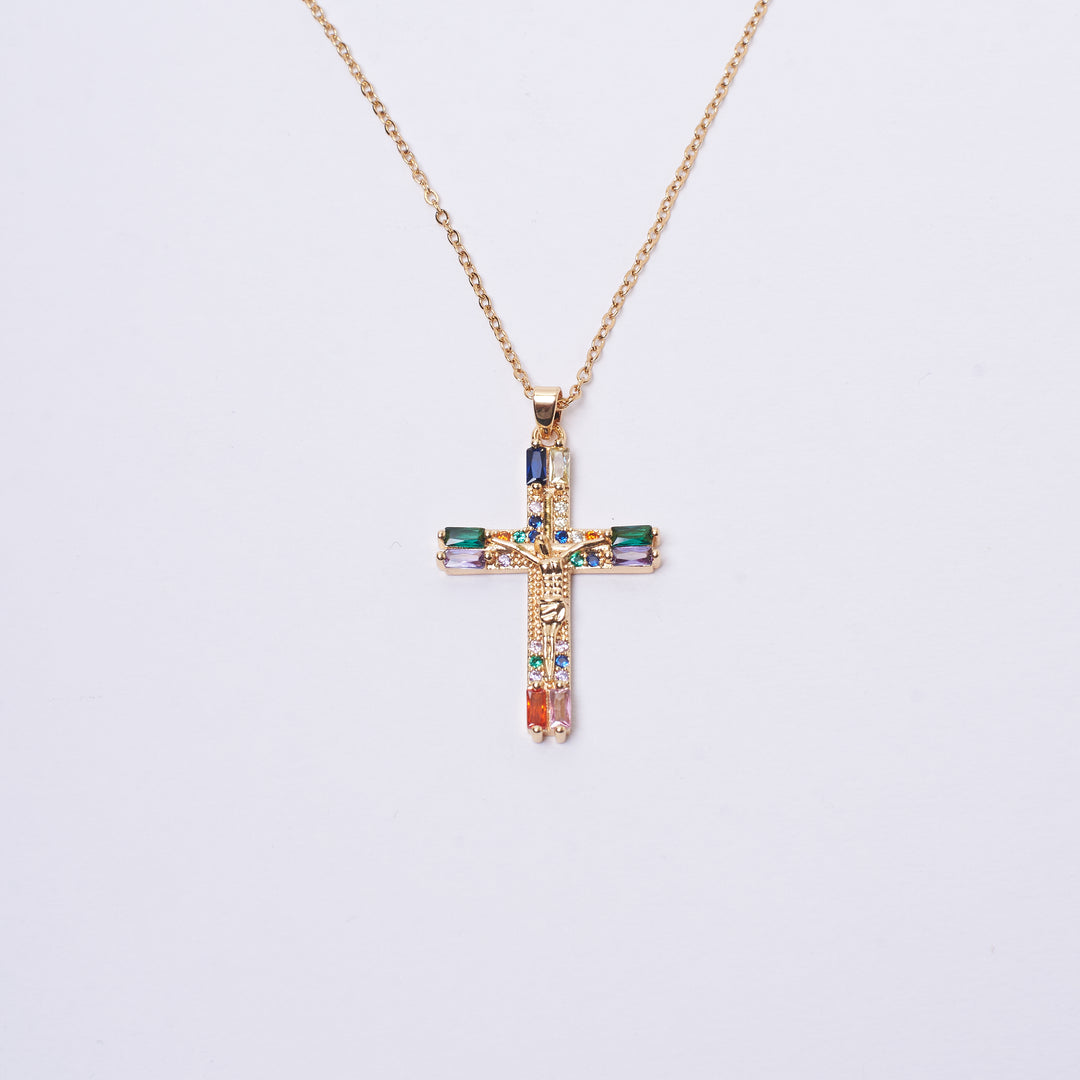 Crystal Cross Of Light Necklace - Multi | Salty