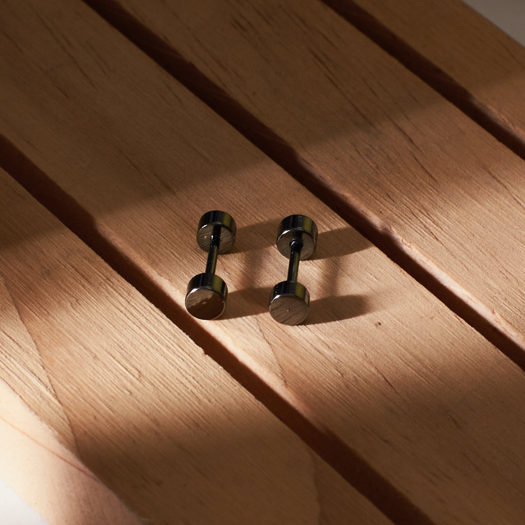 Black Dumbbell Stud Earrings | Salty