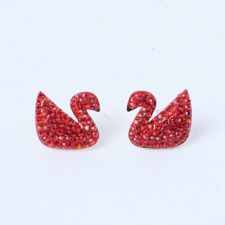 Shinning Swan Stud Earrings - Red