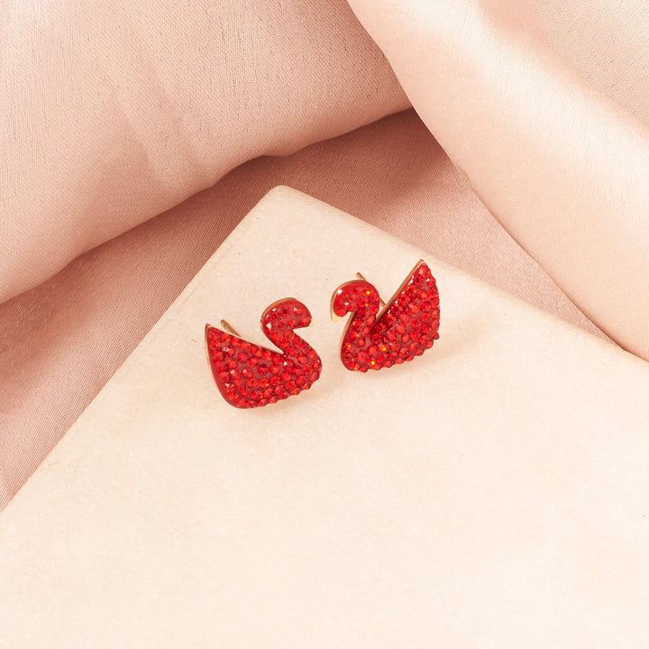 Shinning Swan Stud Earrings - Red - Salty Accessories