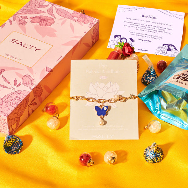 Butterfly Painted Evil Eye Rakhi Gift Box For Sister