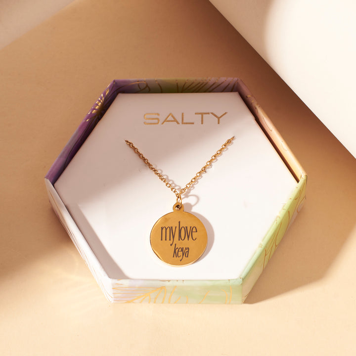 Minimal Round  Personalised Golden Necklace - Salty Accessories