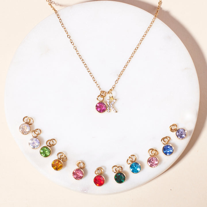 Initial and Birthstone Charm Necklace