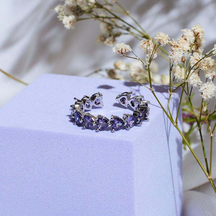 Purple Heart Row Tennis Ring - Silver - Salty Accessories
