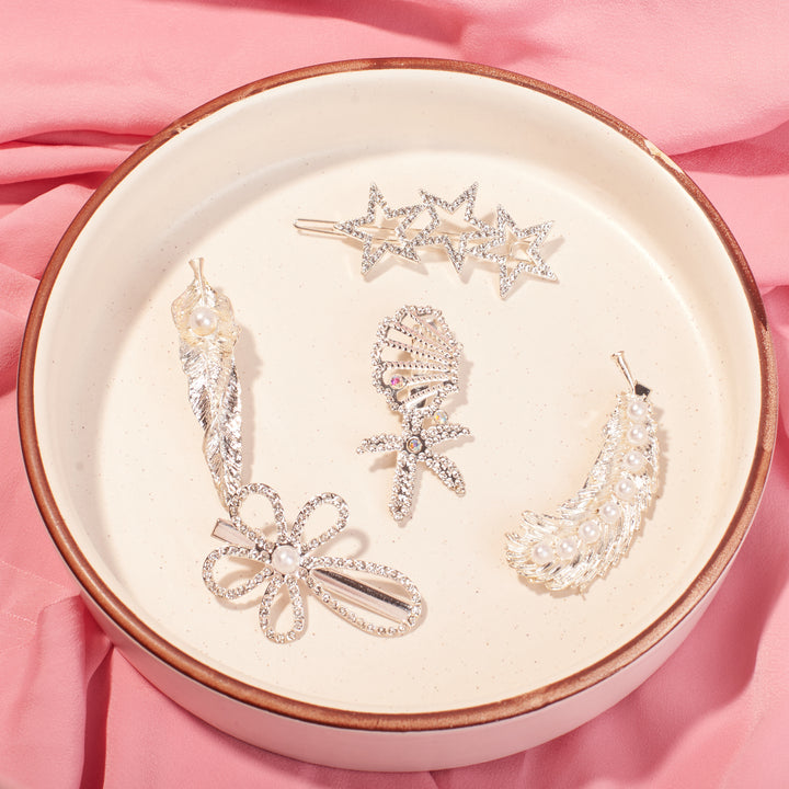 Set of 5 Silver Beauty Hair Pins