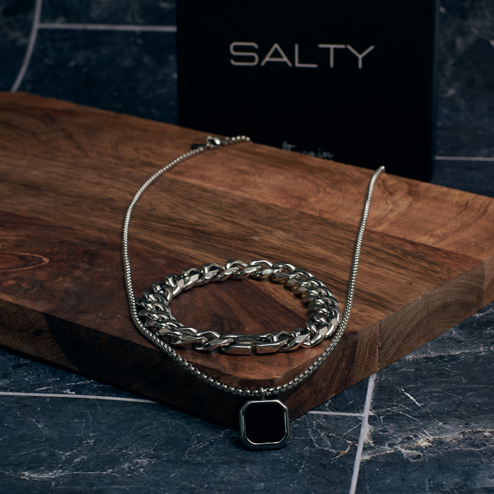 Obsidian Edge Pendant , Chain and Bracelet Set
