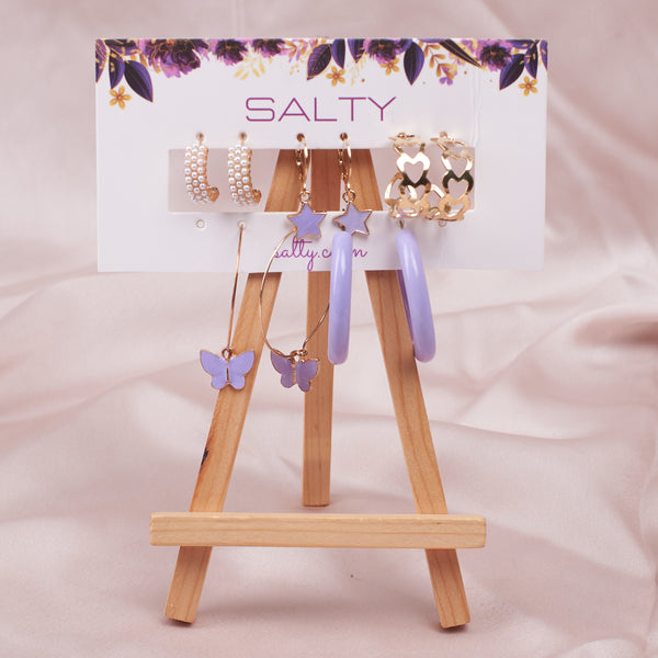 Set of 5 Lilac Golden Hoop Set