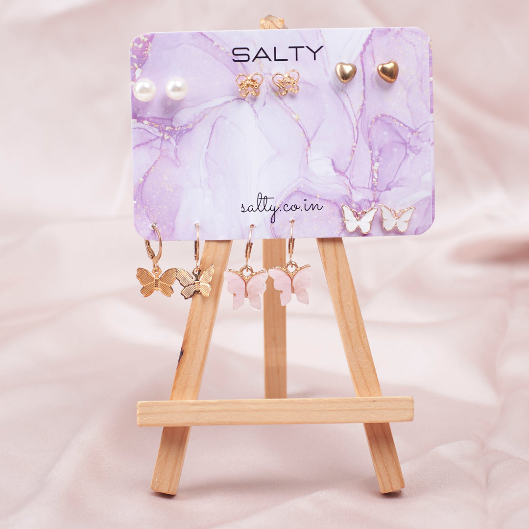 Set of 6 Butterfly Drop Earrings and Studs - Salty Accessories