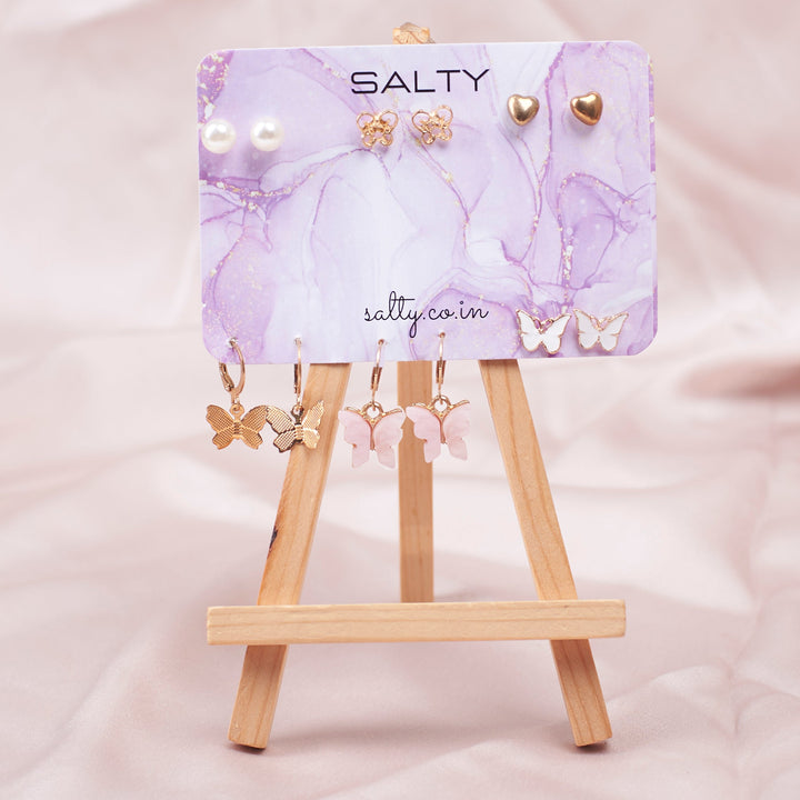 Set of 6 Butterfly Drop Earrings and Studs - Salty Accessories