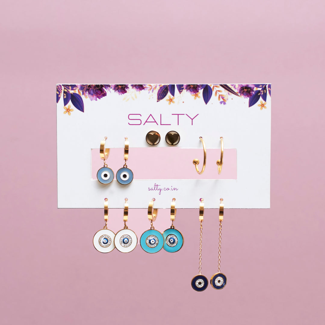 Set of 6 Gold Protection Earrings Salty
