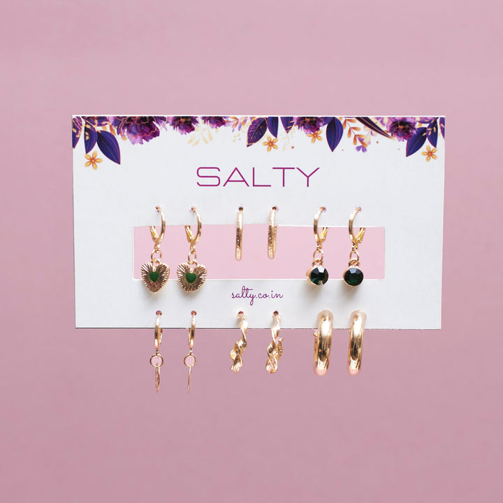 Set Of 6 Chic Emerald Earring Set