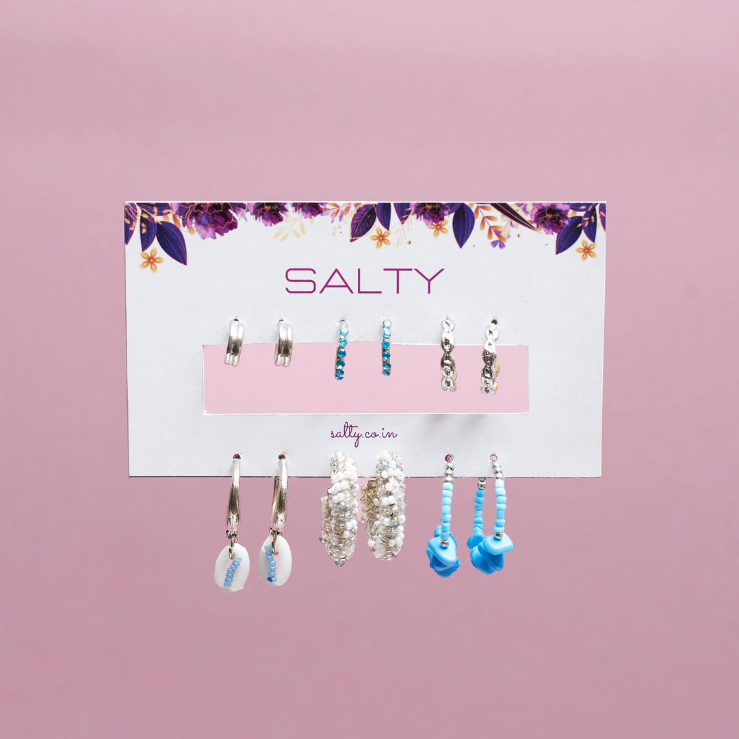 Set Of 6 Silver Fling Earrings Set